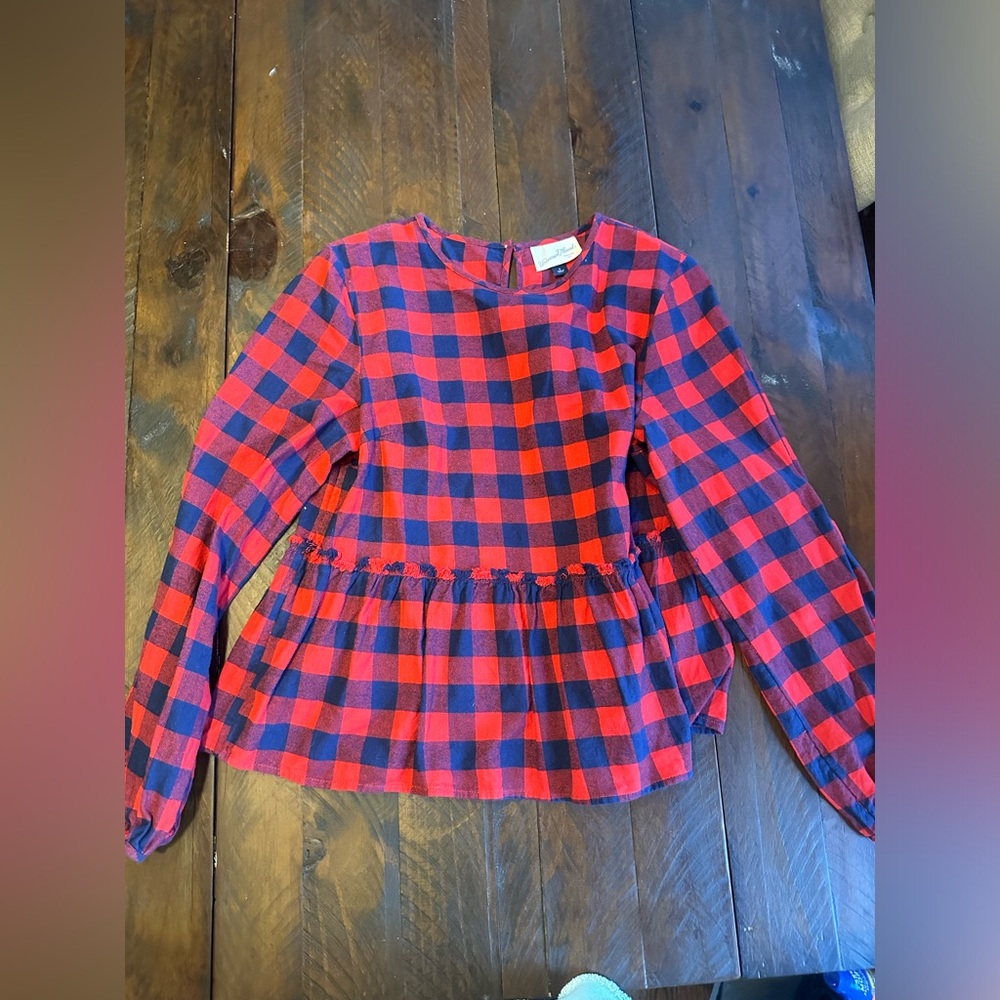 Women’s size small universal thread blue and red flannel peplum top long sleeve